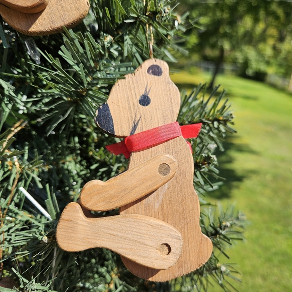 Vintage Wood Teddy Bear Christmas Ornaments (Set of 4) - Picture 6 of 10